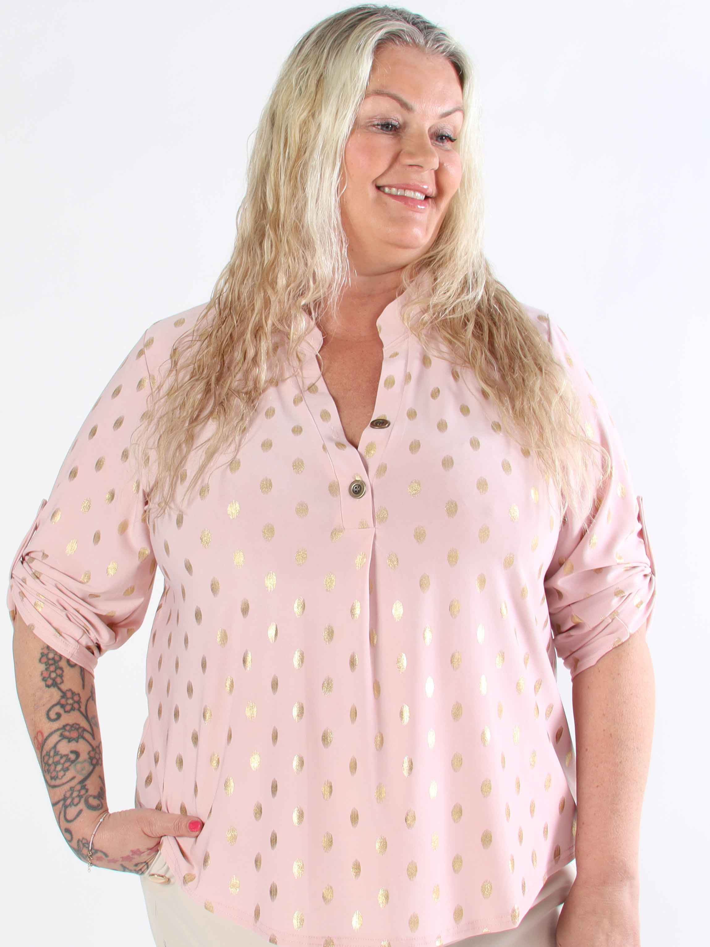 Ebba Gold Shirt - Elastisk plus size bluse med guld dutter
